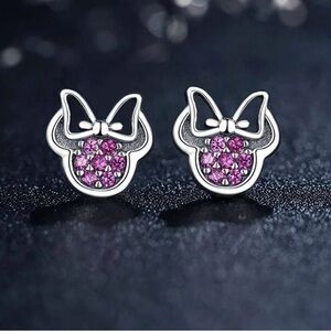 Minnie Mouse Pink Bow Stud Earrings New